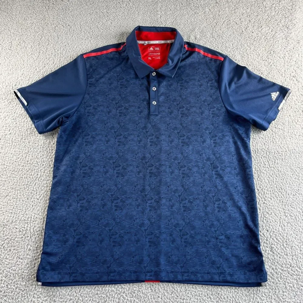 NEW Adidas Polo Shirt Mens Extra Large Blue Graphic Golf Climachill Reflective‎